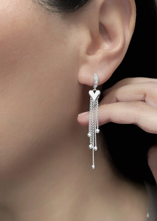 Aros Corazón Lluvioso en plata 925 con circones y cadenas