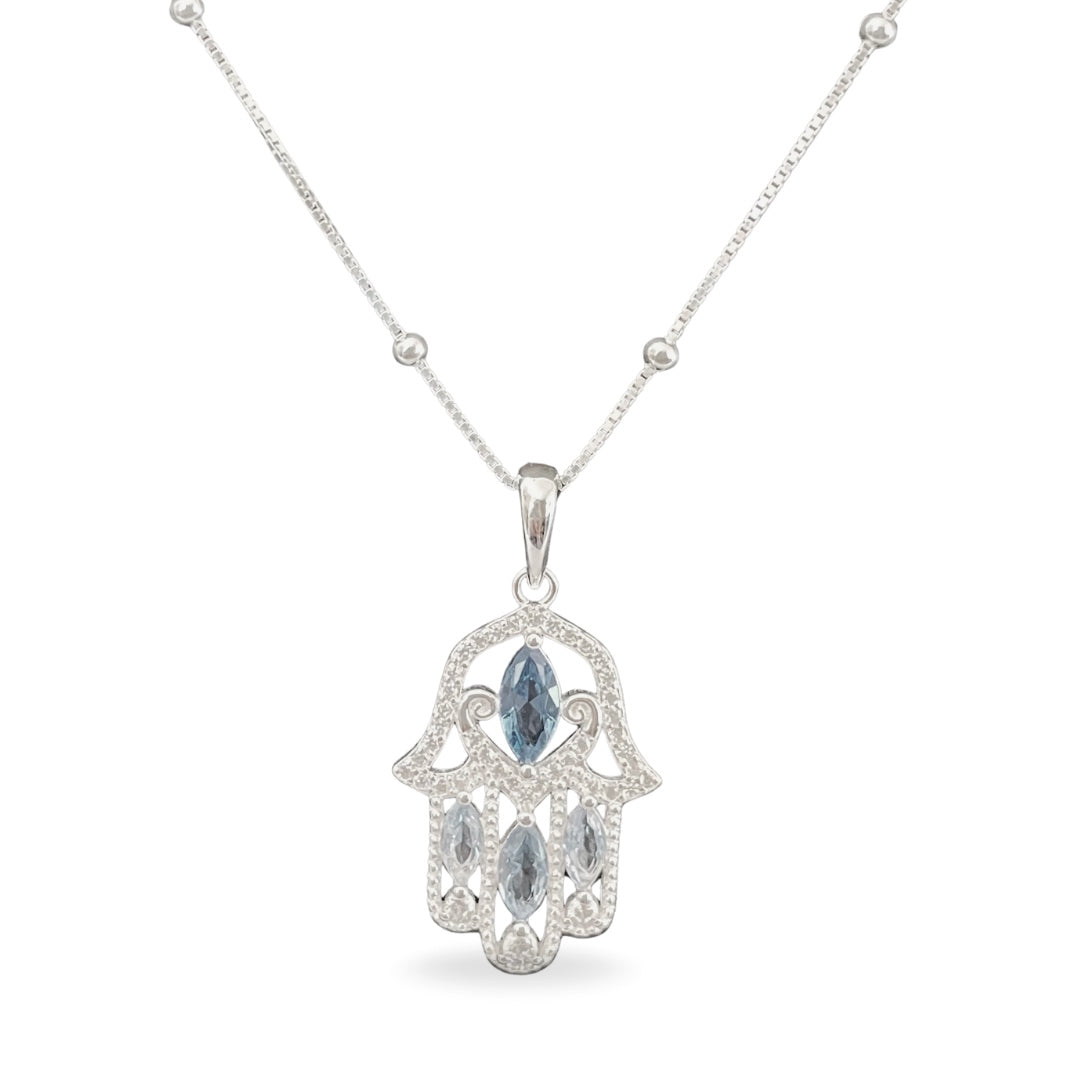 Collar Amara – Mano de Fátima Azul en Plata 925