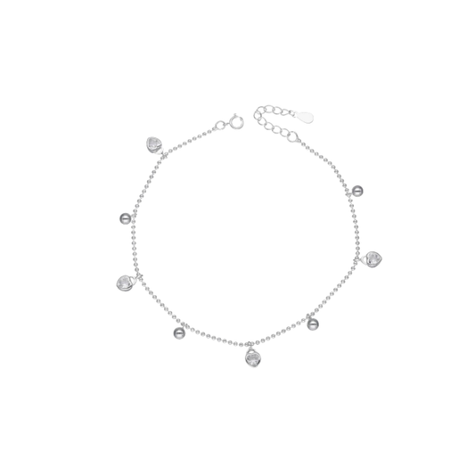 Tobillera Silver Hearts – Plata 925 con Dijes de Corazones y Esferas