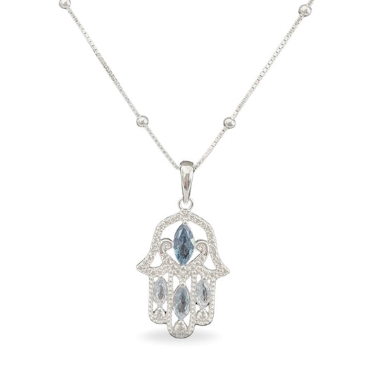 Collar Amara – Mano de Fátima Azul en Plata 925